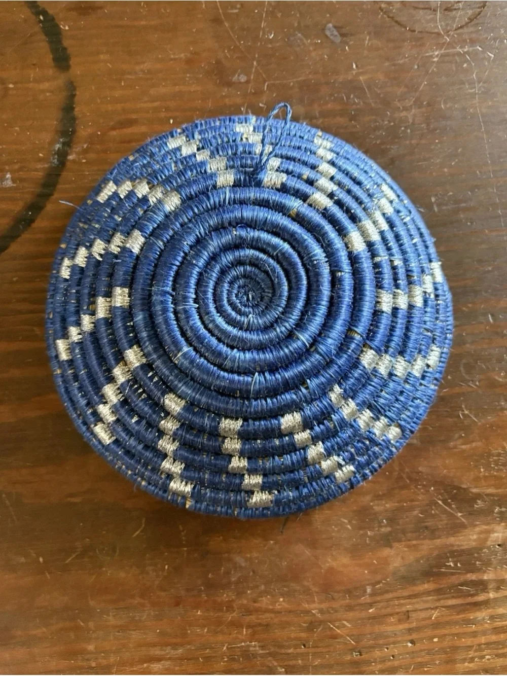 Handwoven Blue Coiled Decorative Bowl Boho-Chic, coastal blue